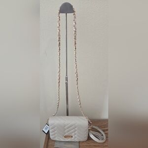 bebe Cream Crossbody Bag with Gold Chain